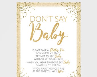 Gold Dont Say Baby Game - Baby Shower Games - Any Color - Gold Baby Shower - 8X10 - Amanda