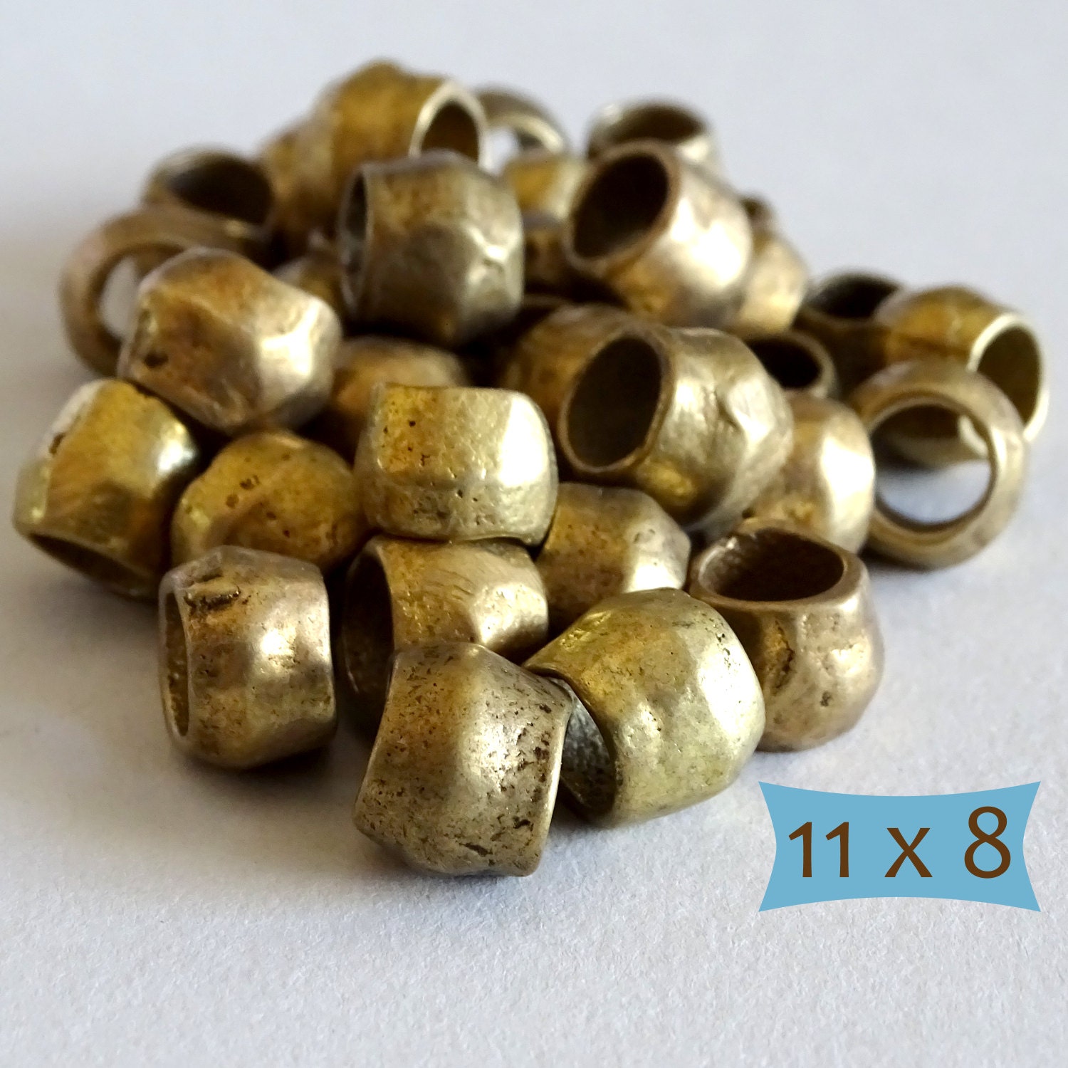 Rustic Large Hole Handmade Brass Beads10 Pcs 20BR501110