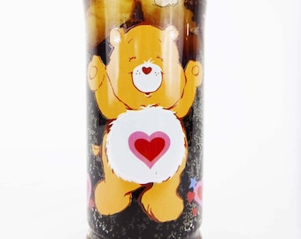 Glass/Tumbler/Collector Drink Glass/Care Bears/Collectible/Tenderheart Bear/Pizza Hut/Limited Edition/80's/1983/Heart/Vintage