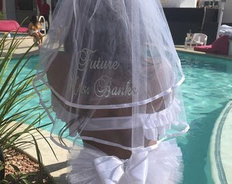 Bridal Bachelorette Booty Veil PERSONALIZED. Coordinating Hair Veil available at add'l cost, Bridal Bikini Veil by Val's Veils