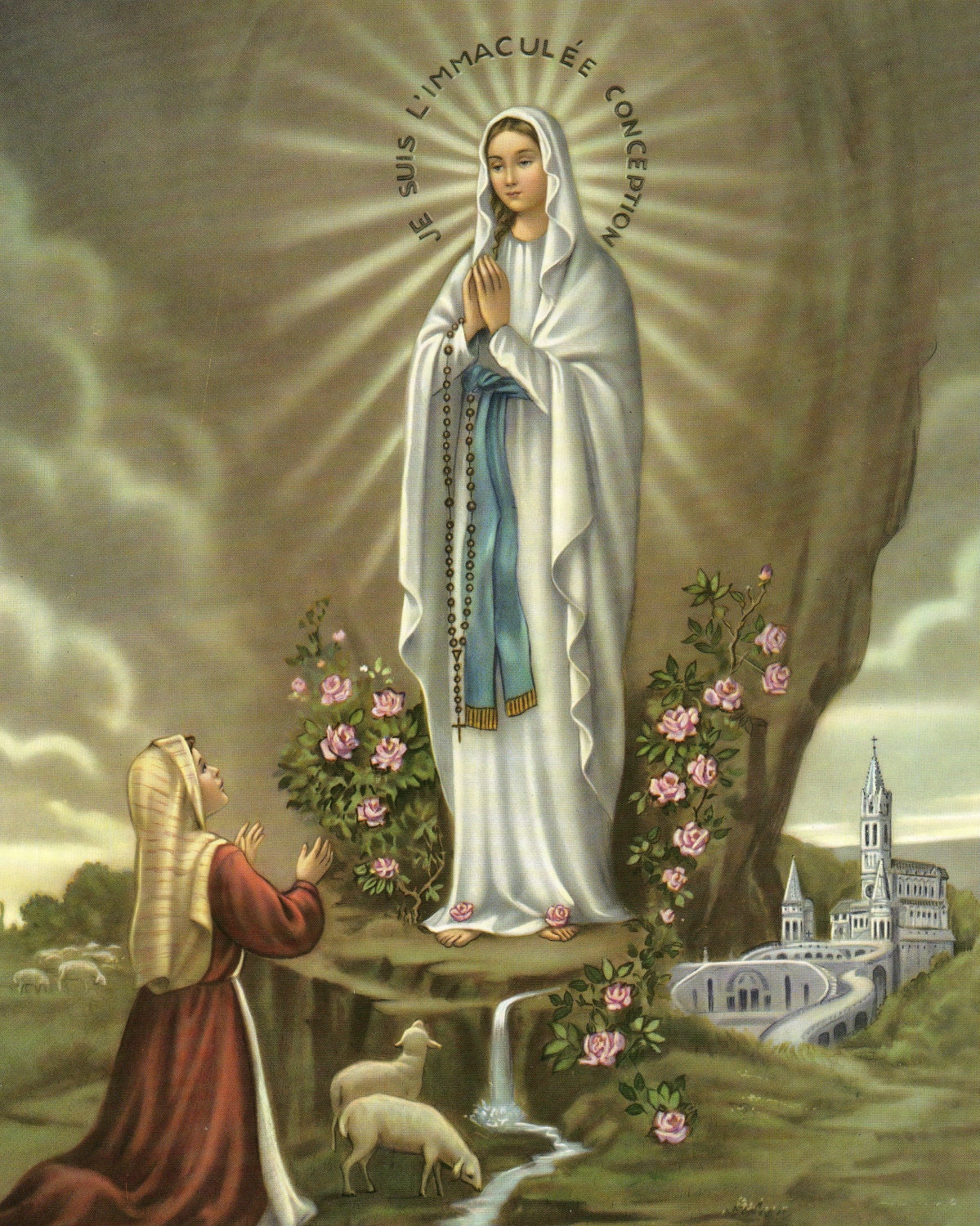 Our Lady of Lourdes with Saint Bernadette picture Catholic Art