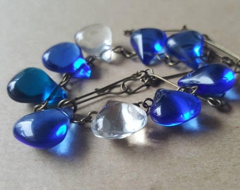 Vintage 1930s Art Deco Blue Teardrop Czech Glass Crystal Necklace