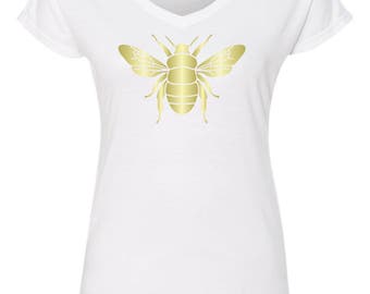 Entomological Interest Bumble Bee on Ladies Semi-Fitted Tri-blend Tees - V-Neck - Crewneck - Scoop Neck