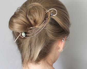 Abalone Hair Clip, Bun Holder, Copper Hair Brooch, Hair Pin, Wire Hair Barrette, Hair Stick, Hair Accessories, Gift for Women, Wire Art