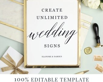 Wedding Sign Template, Editable Sign, Favor Sign, Guestbook Sign, Cards and Gifts, Modern Calligraphy, Instant DOWNLOAD
