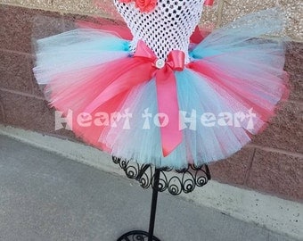 Birthday tutu dress, Flower girl dress, mint and coral tutu, birthday girl outfit set, baptism dress, pageant tutu, pageant dress, coral