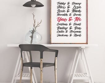 Grey's Anatomy Couples Print wall custom names, wedding anniversary printable typography, subway art - Offline Printables