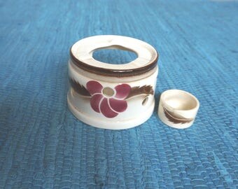 Early 1900's tea /coffee pot warmer / stove + rare candle holder, Sphinx Petrus Regout Maastricht Holland, Magnolia spray decor /Spritzdekor