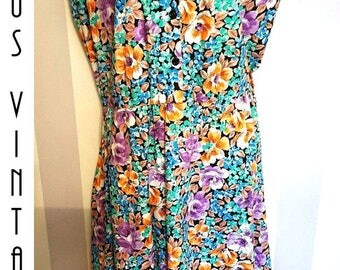 Plus Size UK 20 Vintage 1950s-Style Floral Tea Dress Cotton Mad Men EU 48 US 16 Bust 46" 117cm