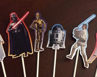 Star Wars Cupcake Toppers (6), Star Wars Birthday Party, Star Wars Cake Toppers, Star Wars
