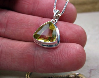 Citrine Gemstone Necklace, Triangle Pendant, November Birthstone, Citrine Pendant, Yellow Gemstone, Citrine Jewelry, Birthstone Jewelry