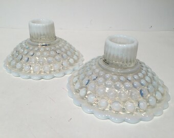 Anchor Hocking Moonstone Glass Candlestick Holders, Opalescent Glass Candleholders