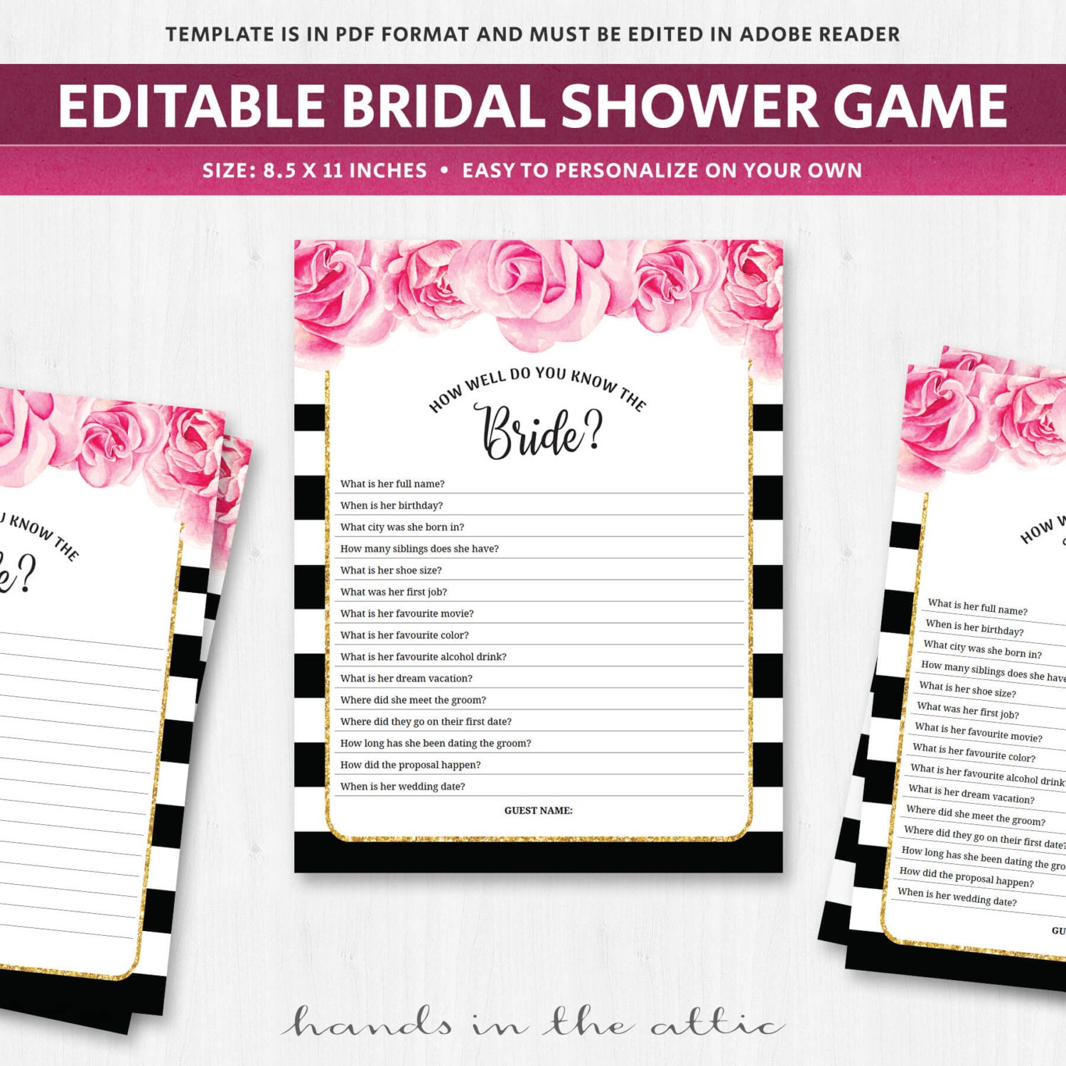 Know the bride shower game template quiz questionnaire