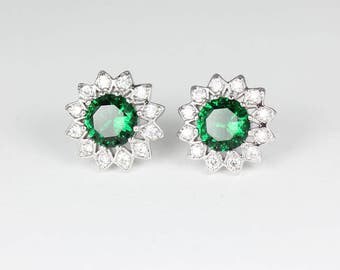 Emerald Earrings 14K White Gold-Filled / Emerald Earrings Studs