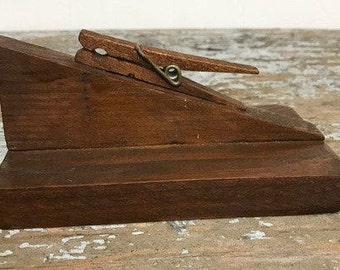 Vintage Desk Paper Clip Wooden Hand Made Old style to keep notes organized