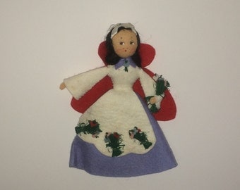 Snow White Felt Doll - Fairy Tale Doll - All Felt Miniature Doll - Vintage Handmade Toy - Painted Features - Snow White Doll - - 23-3