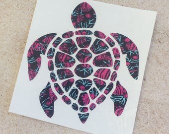 Lilly Pulitzer Inspired Sea Turtle Decal | Yeti Decal | Lilly Car Decal | Rtic Decal | Turtle Decal | Car Decal | Beach Decal | Sea Decal