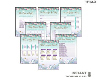Mermaid Baby Shower GAMES PACKAGE. 8x Purple Silver Gold Mint Sea Ocean Printable Games. Beach Baby Girl Shower Party Activity. Bingo. MER4
