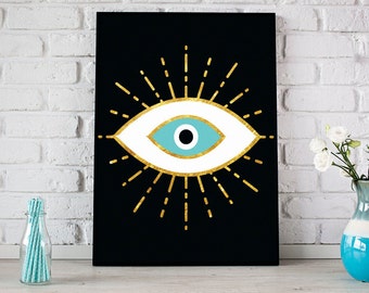 Evil Eye Gold Foil Spiritual Art Print, Inspirational Print, Digital Print, Instant Download, Geometric Bohemian Art, Tribal Print- (D085)