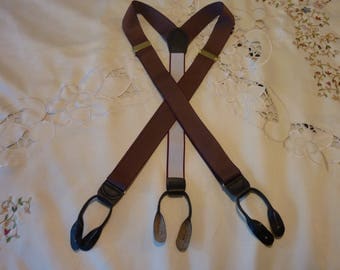 Vintage Button Suspenders - Burgundy with Grey Stripe ~ Made in England - Mens Suspenders - Mans Suspenders - Novelty Suspenders