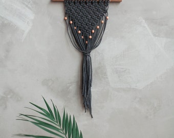 Macrame Wall Hanging. Minimalist Grey Macrame. Small Macrame Decor. Modern Wall Decor. Modern Bead Macrame. Macrame Wall Hanger. Hygge Home