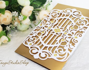 Wedding invitation - SVG, DXF, ai, CRD, eps - Pattern Card Templates - Laser Cut - Silhouette Cameo - Instant Download 014