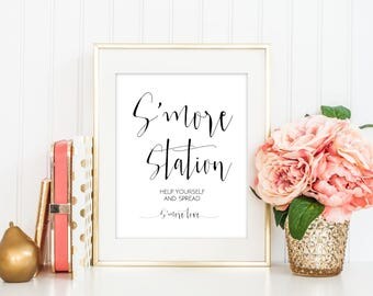 SALE S'more Station Sign, S'more bar sign, S'more sign Printable, Printable Wedding Sign, Favor Sign, S'more Table Sign, Instant Download