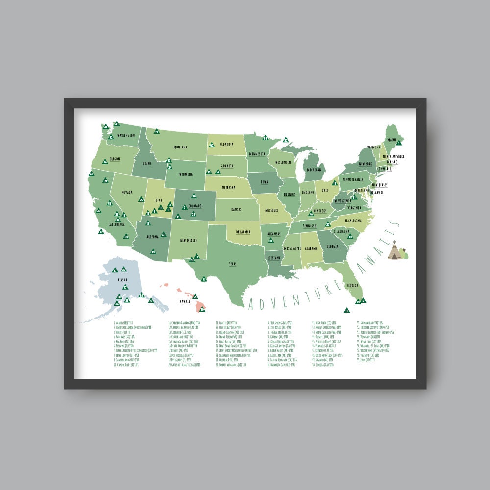 US National Park Map PRINTABLE Adventure Awaits US National