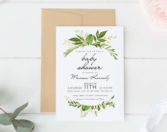 Digital Baby shower invitation, Boho baby shower Shower, Greenery baby shower invitations, Garden shower, printed option
