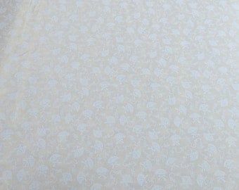 White Umbrellas on Beige Cotton Fabric