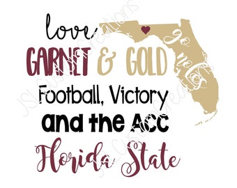 Love Garnet & Gold SVG, FSU, Seminoles Football, Noles, ACC, Victory, Go Noles eps png dxf file, Florida State