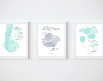 Dumbo, PRINTABLE, Set of 3, Disney quotes, Disney prints, Baby of mine, Disney wall art, Unisex nursery art, Nursery art, Baby room ideas