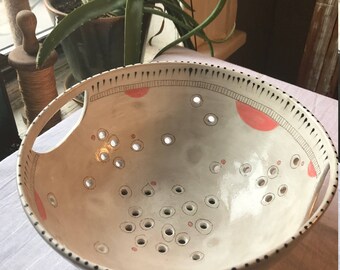 Large Ceramic Colander, Ceramic Strainer, Berry Bowl, Ceramic Fruit Bowl