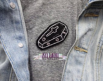 Gothic Coffin Patch, emboidered patch, small patces, cross coffin patch, gothic patch, pastel goth patch, creepy cute patch, vampire patch