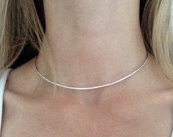 Hammered Sterling Silver Choker Necklace, Sterling Silver Choker, Silver Cuff Necklace, Textured Silver Bar Necklace, Unusual Necklace