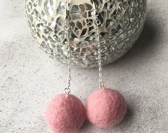 Felt Ball Earrings, Pom Pom Earrings, Pink Earrings, Woolie Ball Earrings, Fluffy Earrings, Evening Wear, Gift for her, Girly Stuff, Filz