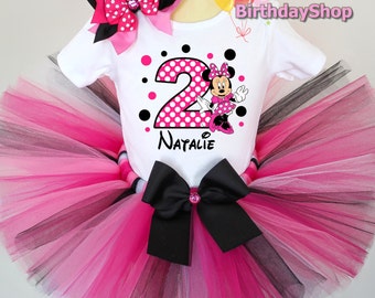 Minnie Mouse Birthday Outfit / 1st, 2nd, 3rd, 4th Birthday Outfit / Black and Hot Pink Minnie tutu / Minnie Tutu Set, Minnie Birthday Set