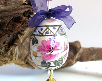 Hand painted wooden Easter Egg-decorating-with wire and Bell-contact us-hanging