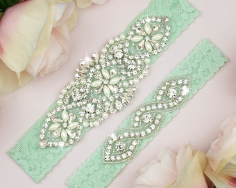 Mint Green Garter Set, Wedding Garter Set Mint, Mint Green Garter, Wedding Garter, Mint Lace Garter, Mint Green Wedding, Garter Set, 8-1A
