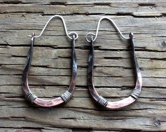 Mixed metal Ombre hoops,forged copper Ombre hoops,wire wrapped hoop earrings,hoop earrings,bohemian hoops,rustic hoops,rustic earrings,boho
