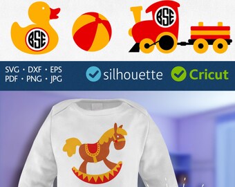 BABY TOYS MONOGRAM Svg Dxf cut files clipart Teddy Bear svg Stacking toy svg Duck vector Rocking horse svg Train Svg Cricut Silhouette