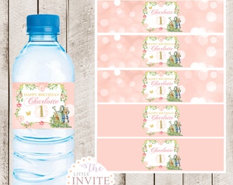Printable Personalised Water Soda Pop Bottle Wrappers Labels Peter Rabbit Birthday Kids Party Digital Download.