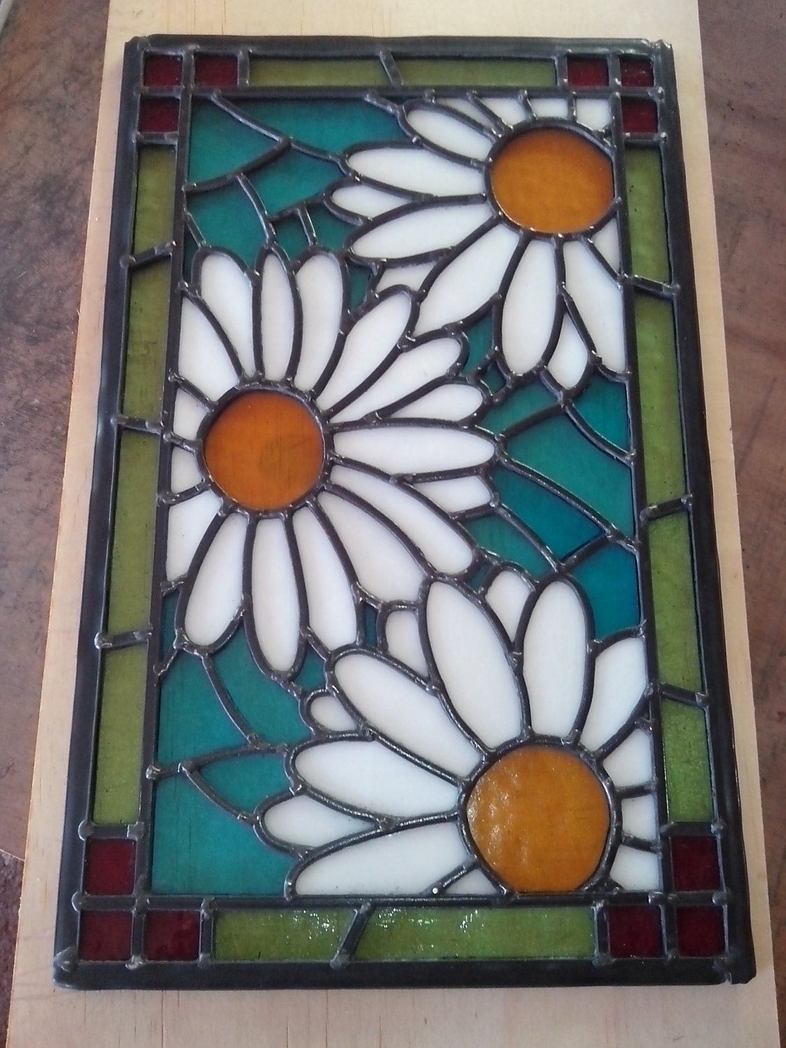 Daisy Pattern Leaded Stained Glass Panel Wedding Or Birthday