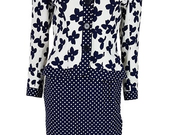 HARDY AMIES Vintage Polka Dot Skirt Floral Jacket Set (10)