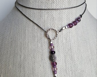 Purple Hand Beaded Lariat Necklace