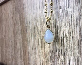 Moonstone Necklace - Gemstone Necklace - Pyrite wire wrapped Necklace - Moonstone Jewelry - Moonstone bezel set- Teardrop Moonstone Necklace