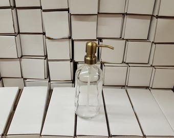 Clear Glass Soap Dispenser - Glass Bottle with Brass Metal Soap Pump