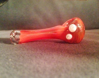 pink glass smoking pipe - red and pink smoking pipe with white glass grips - small red smoking spoon
