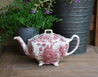 Johnson Bros English Chippendale Tea Pot, Red Transferware