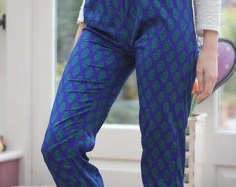 Green Leaf Silk Pants, Harem Pants, Vintage Pants, Hippie Pants, Boho Pants, Yoga Pants,Festival Pants, Yoga Clothing, Boho Clothing, Hippie